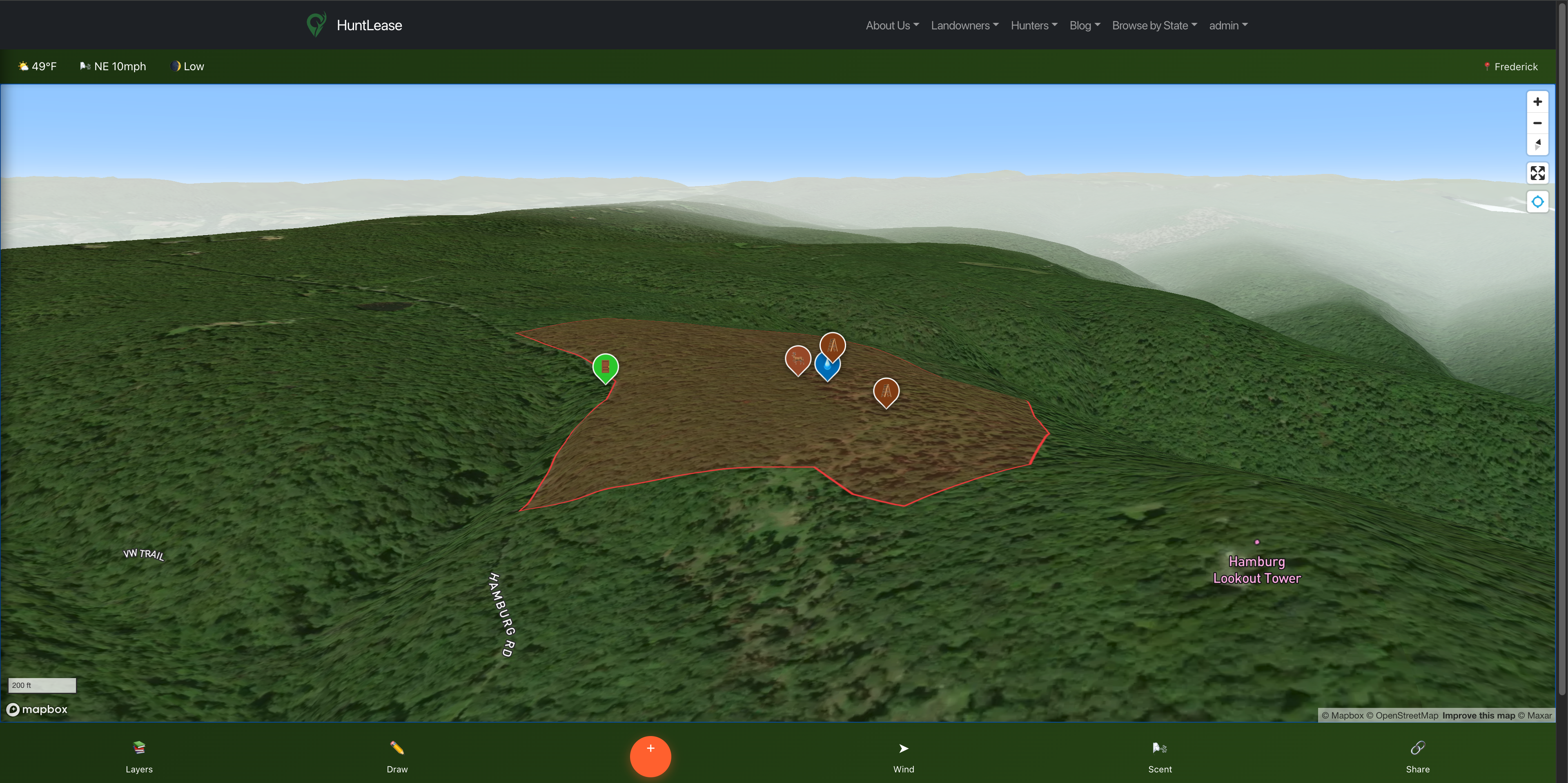 Scouting tools example image showing boundary and marker usage